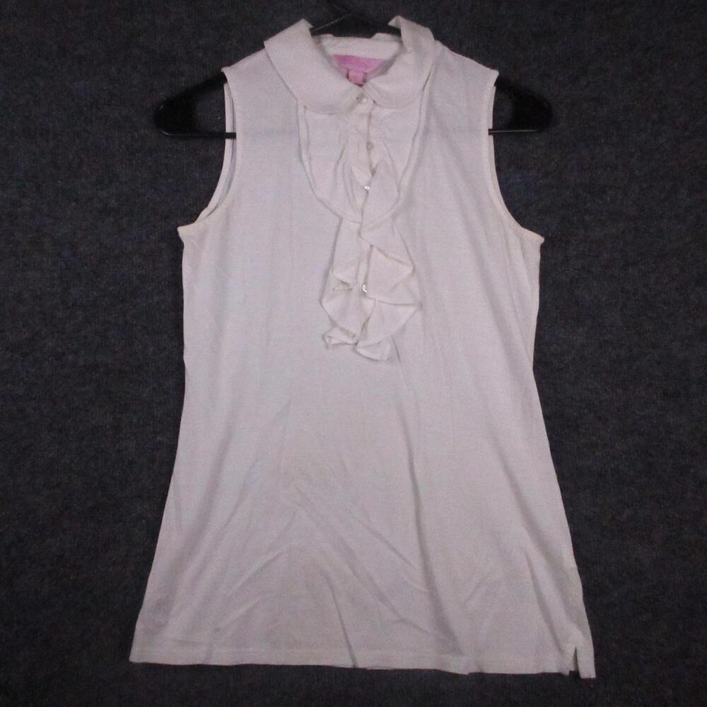 Lilly Pulitzer Polo Shirt Womens XS White Sleeveless Ruffle Collar Pima Cotton